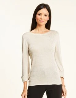 Pull Fin Beige Brillant