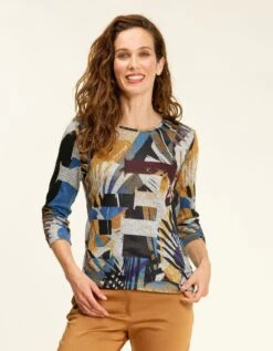 Pull Fin Imprimé Bleu