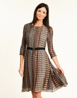 Robe Plissée Camel Noir