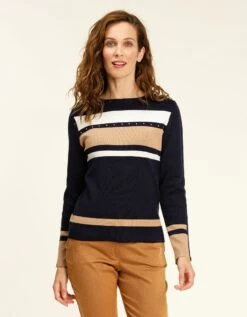 Pull Marine Camel Blanc