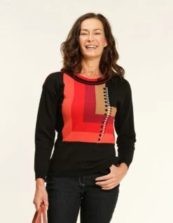 Pull Graphique Noir Rouge