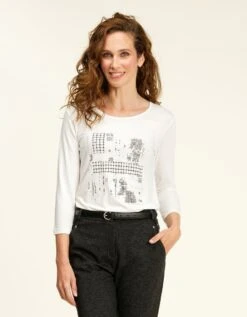 T-shirt Blanc Motif Gris