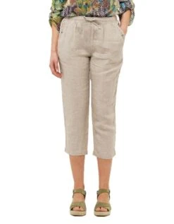 Pantacourt Beige 100% Lin