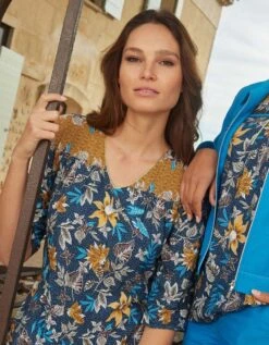 Robe Motifs Floraux Bleu