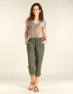 Pantacourt En Lin Kaki -Meilleur Vêtement Magasin image3 21ec2321057