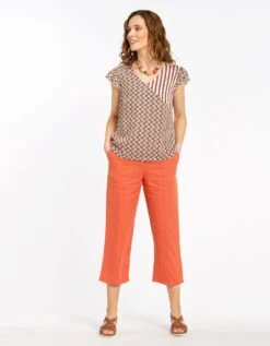 Pantacourt Orange En Lin -Meilleur Vêtement Magasin image3 22ed0347040