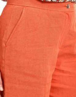 Pantacourt Orange En Lin -Meilleur Vêtement Magasin image4 22ed0347040